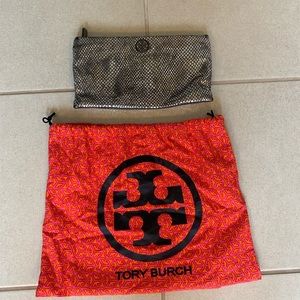 Tory Burch Silver and Gunmetal Clutch Handbag
